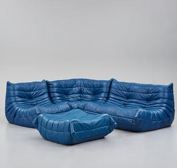 Michel Ducaroy, a blue leather 'Togo' sofa, Ligne Roset, France, presumably 1980s.