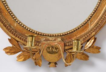 Spegellampett, för två ljus, Stockholmsarbete, sent 1700-tal, Gustaviansk.
