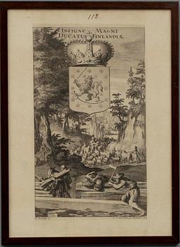 KOPPARSTICK, 3 st, 1700-talets början J.v.d. Aveelen. Ur "Suecia antiqua et hodierna".