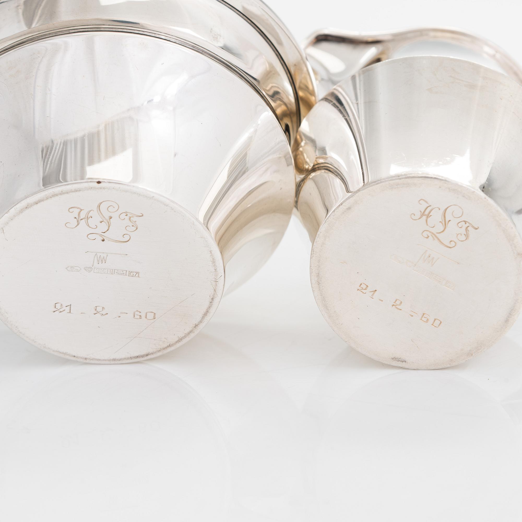 Tapio Wirkkala, a silver cream jug and sugar bowl, 'TW 176', Kultakeskus, Hämeenlinna 1961.