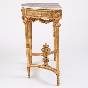 A Gustavian giltwood and marble console table, Stockholm, late 18th century.