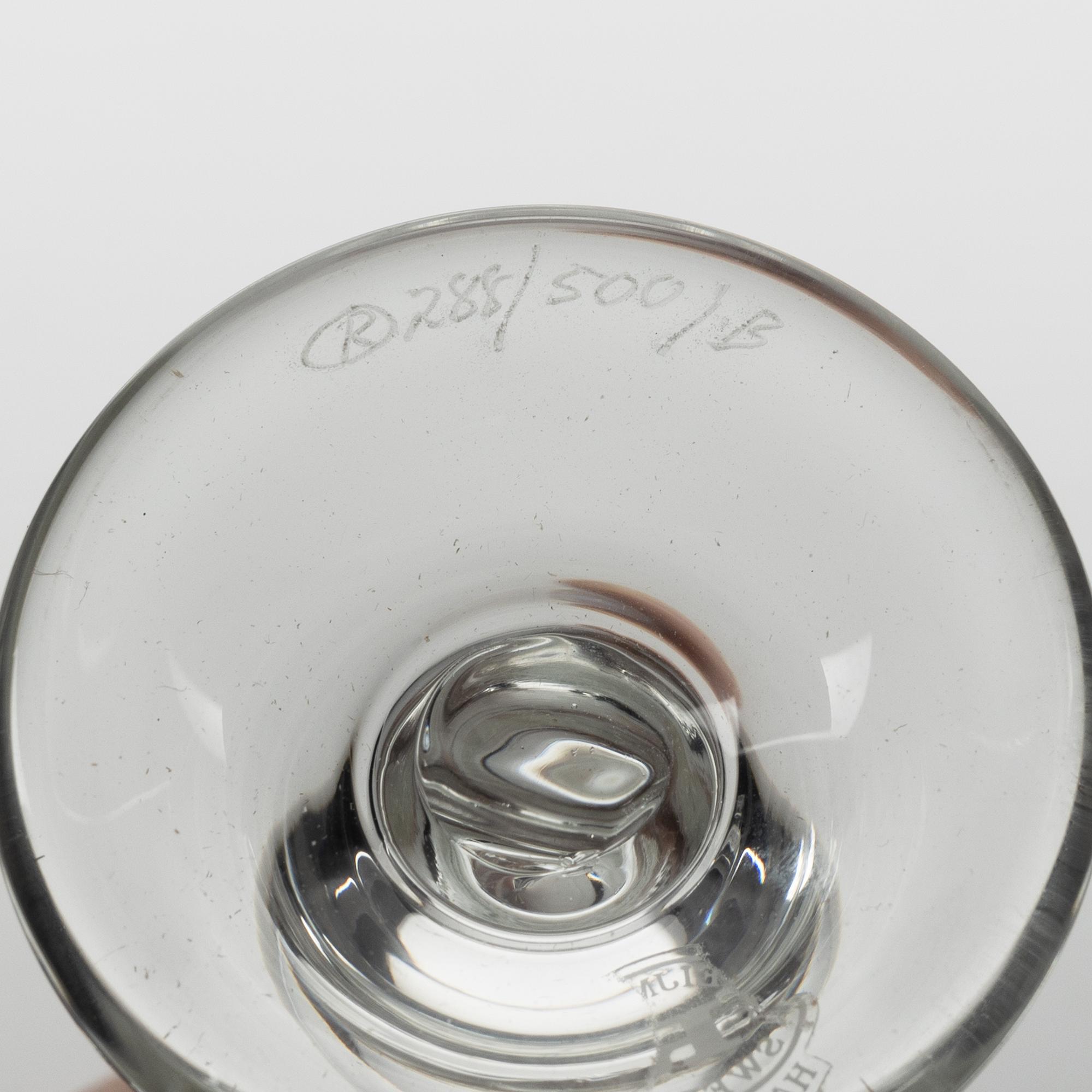 Jonas Bohlin, snapsglas ett par, numrerade, Rejmyre, 1997.