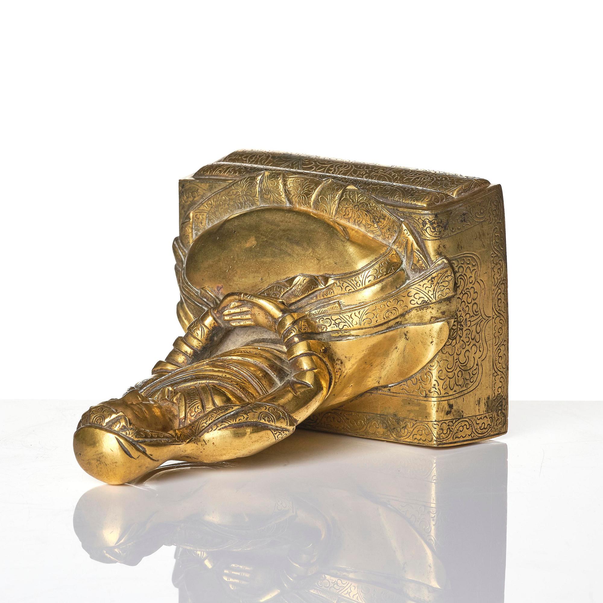 A gilt bronze sculpture of Arhat Ajita, Tibeto-Chinese, 18th century.
