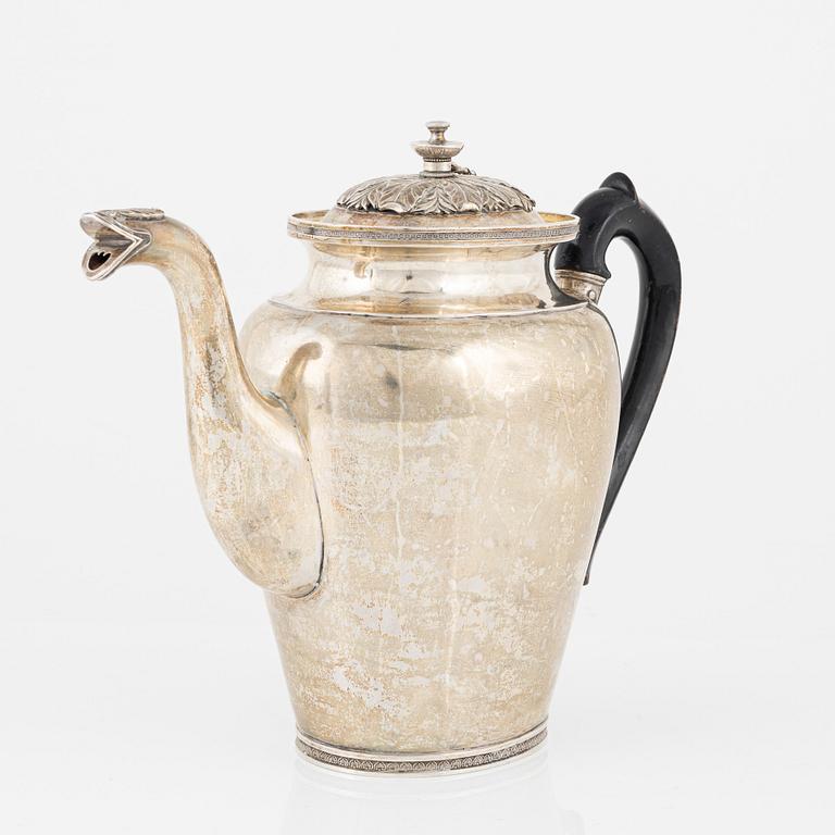 Kaffekanna, silver, oidentifierade stämplar, 1826.