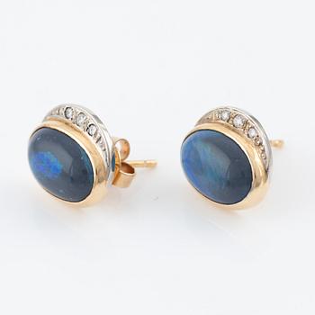 Earrings, a pair, 18K gold with opals and small brilliant-cut diamonds.