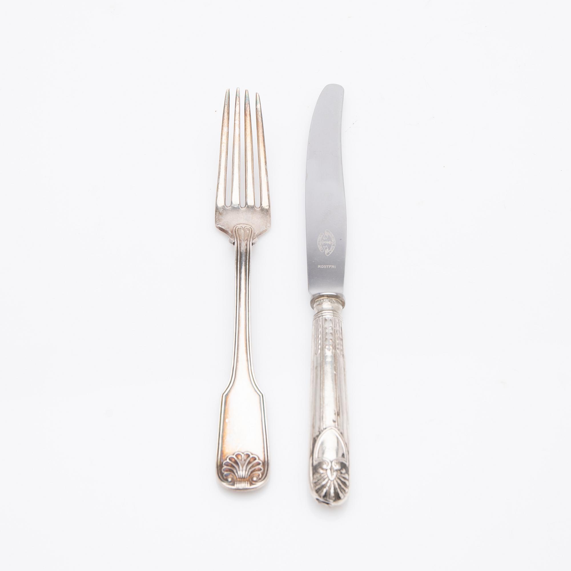 Gustaf Möllenborg, Cutlery, 6 + 6, silver, Stockholm 1836.
