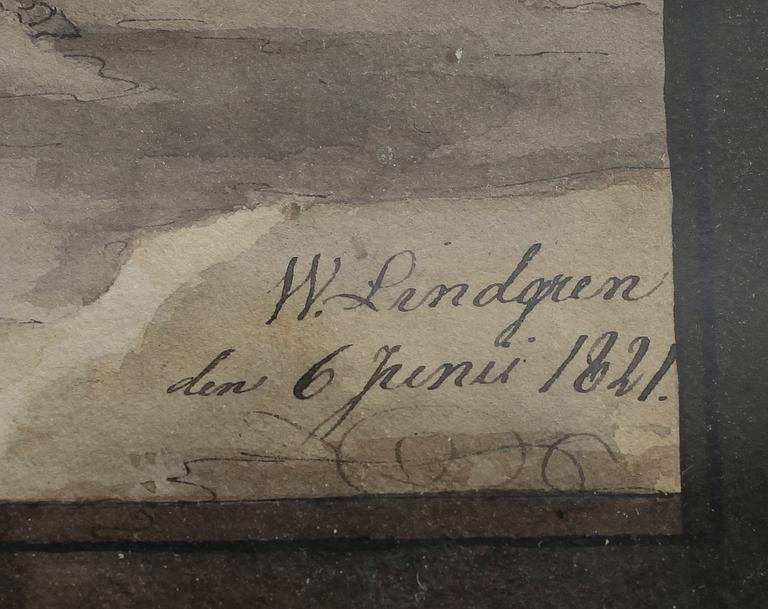 OKÄND KONSTNÄR, sepialavering, signerad W Lindgren och daterad 1821.