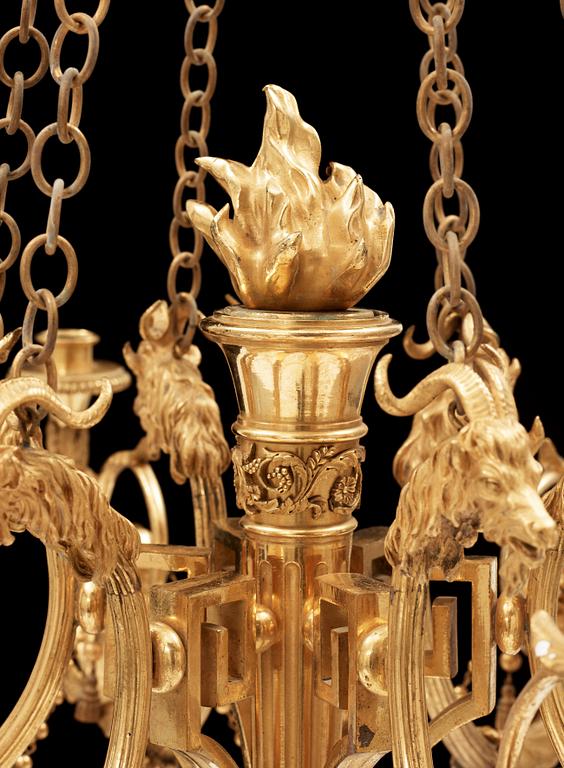 A Louis XVI-style 19th century six-light gilt bronze hanging-lamp.