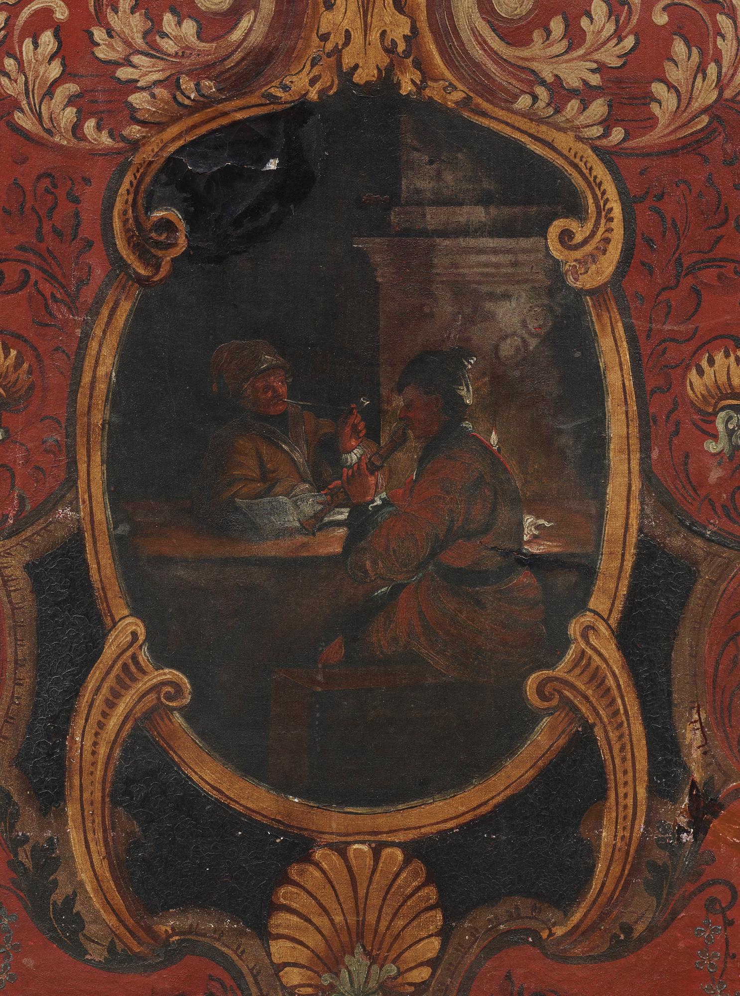 VIKSKÄRM, 4 delar, 1700-/1800-tal. Olja på duk.