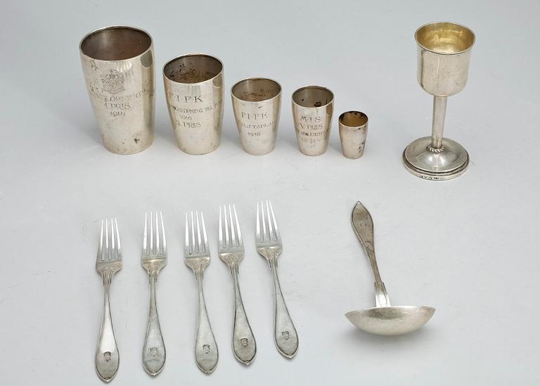 PARTI SILVER, 12 delar, bland annat K. Anderson, Stockholm, 1915, total vikt ca 610g.