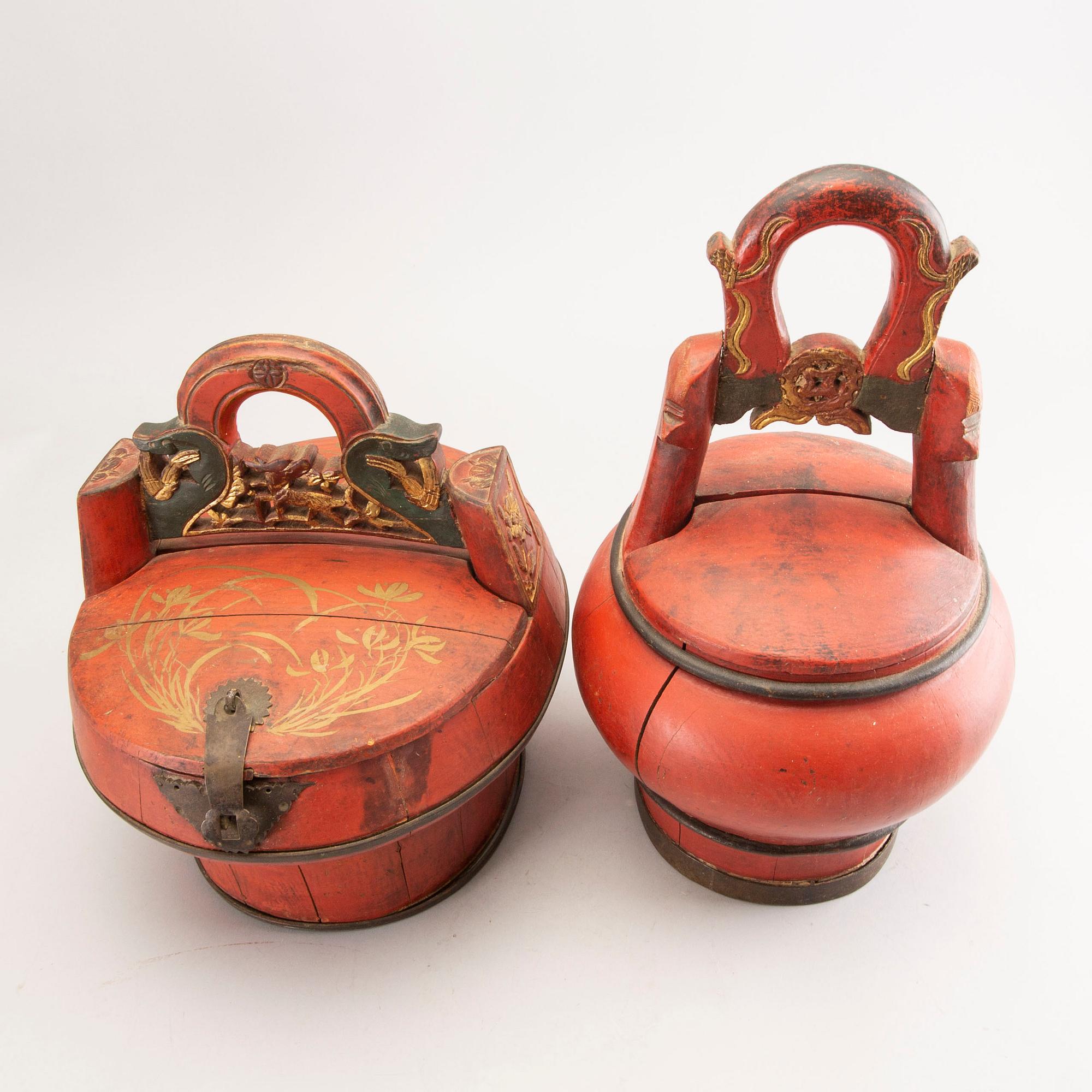 A set of two painted Chinese /Asian wooden boxes first half of the 20th century.