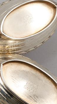SALTKAR, 3 st, silver och glas, GEWE, Malmö, 1976 och Ceson, 1900-talets andra hälft.