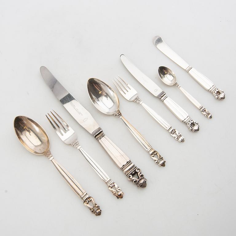 Johan Rohde, bestick 59 dlr "Konge/Achorn" sterlingsilver för Georg Jensen efter 1945.