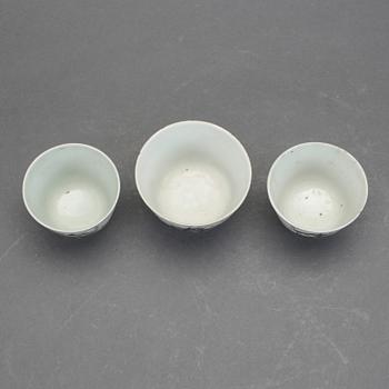 KOPPAR, 3 st, porslin, Kina, 1800/1900-tal.