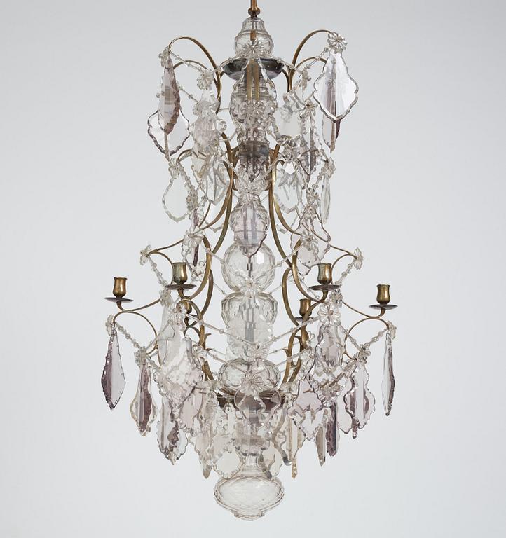 Ljuskrona, för sex ljus. Sverige, 1800-tal, Barockstil.