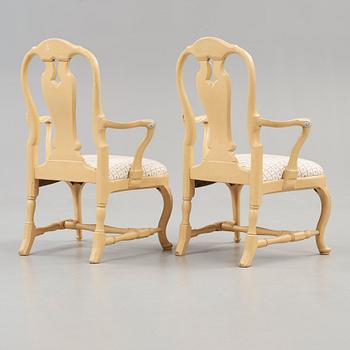 A pair of Swedish Rococo 18th century armchairs.