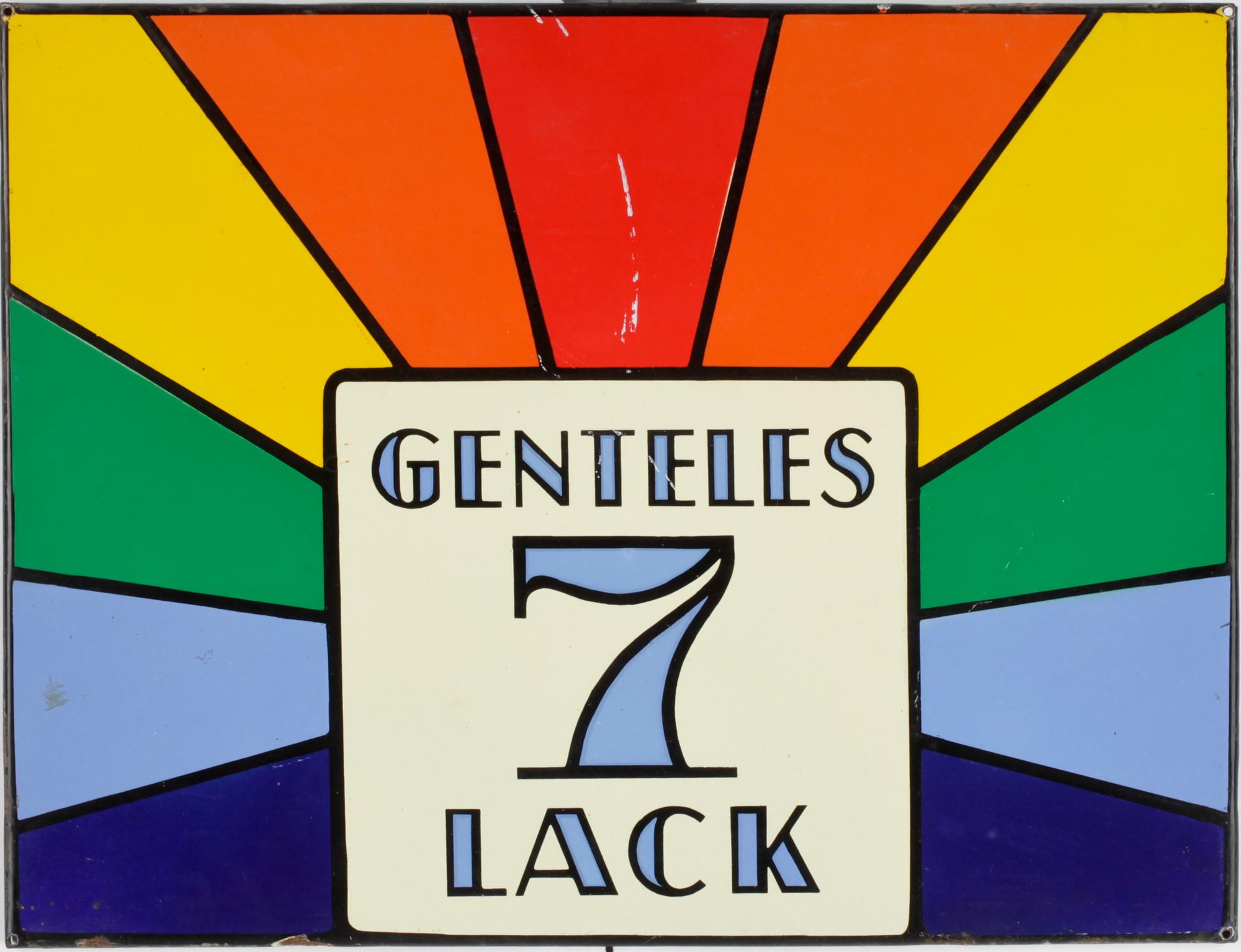 REKLAMSKYLTAR, 2 st, plåt och emalj, Genteles, 1940-tal.