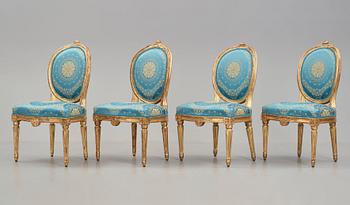 Four Gustavian late 18th century chairs.