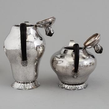 MOGENS BALLINS EFT, teservis, 3 delar, silver, jugend, Köpenhamn, efter Hans Peter Hertz övertagande (1908) ca. 1910.