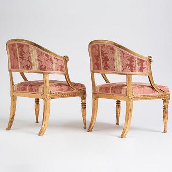 A pair of late Gustavian armchairs, late 18th century.