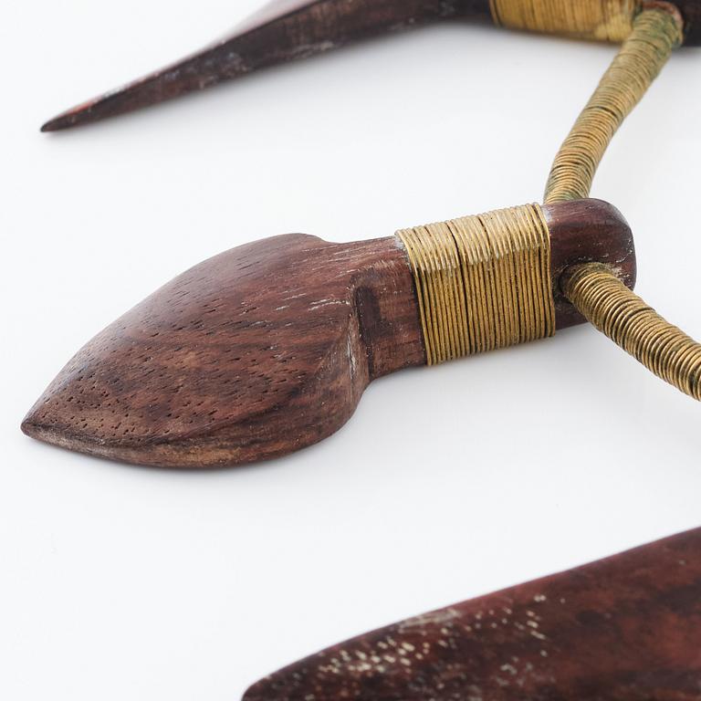 Vivianna Torun Bülow-Hübe, a leather necklace with brass and carved wooden details, most likely 1948-1949.