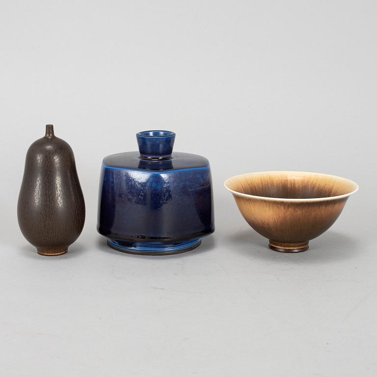 BERNDT FRIBERG, two stoneware vases and a bowl, Gustavsberg.