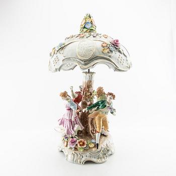 Table lamp Rococo style Plaue, Germany, mid-20th century, porcelain.