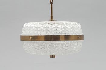 TAKLAMPA, glas och mässing. 1900-talets mitt.
