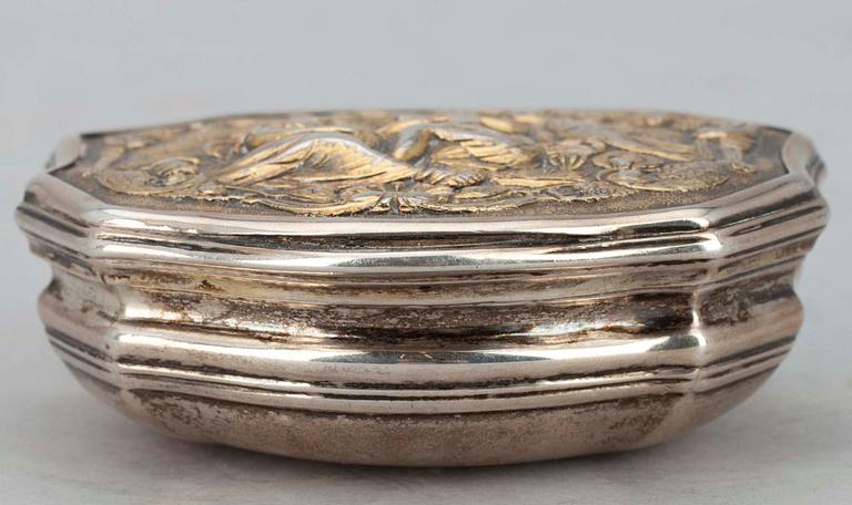 SNUSDOSA, silver, ostämplad, Tyskland, 1700-talets mitt. Tot vikt ca 106 gr.