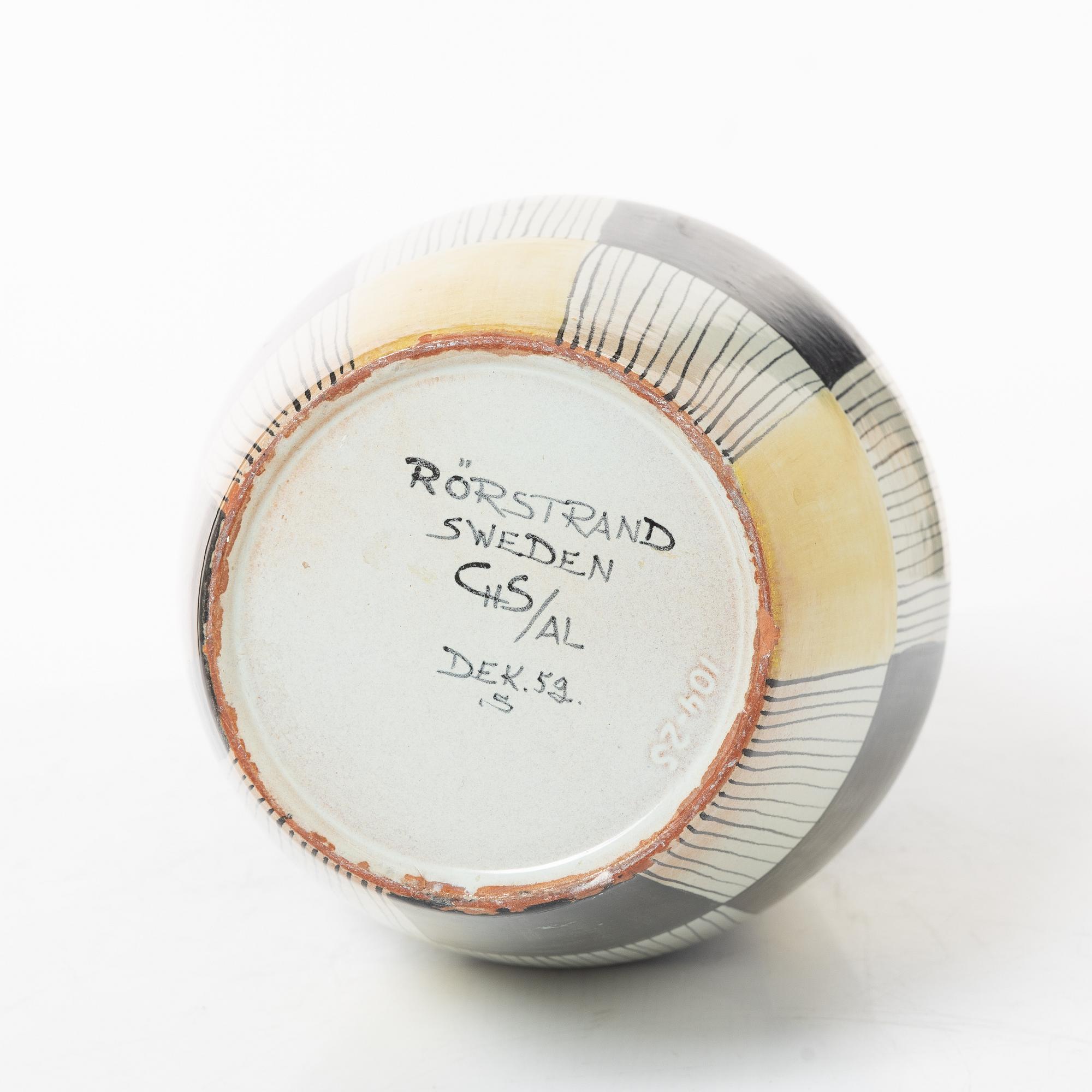 Carl-Harry Stålhane, vas, s k "Torro-fajans", dekor av Aune Laukkanen, Rörstrand, 1950-tal.