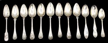 SKEDAR, 12 st, silver, 1700/1800-tal. Vikt 600 g.
