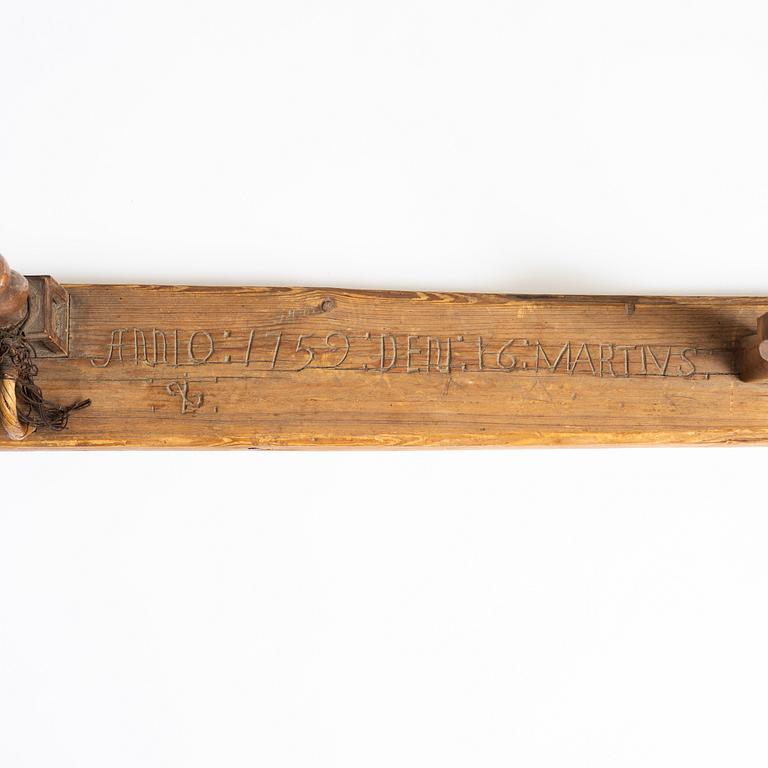 Bandvävstolar, två stycken, Sverige, daterade 1759.