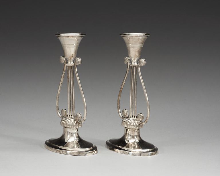 A pair of Swedish 19th century silver candlesticks, makers mark of Olof H. Bergström, Uppsala 1819.