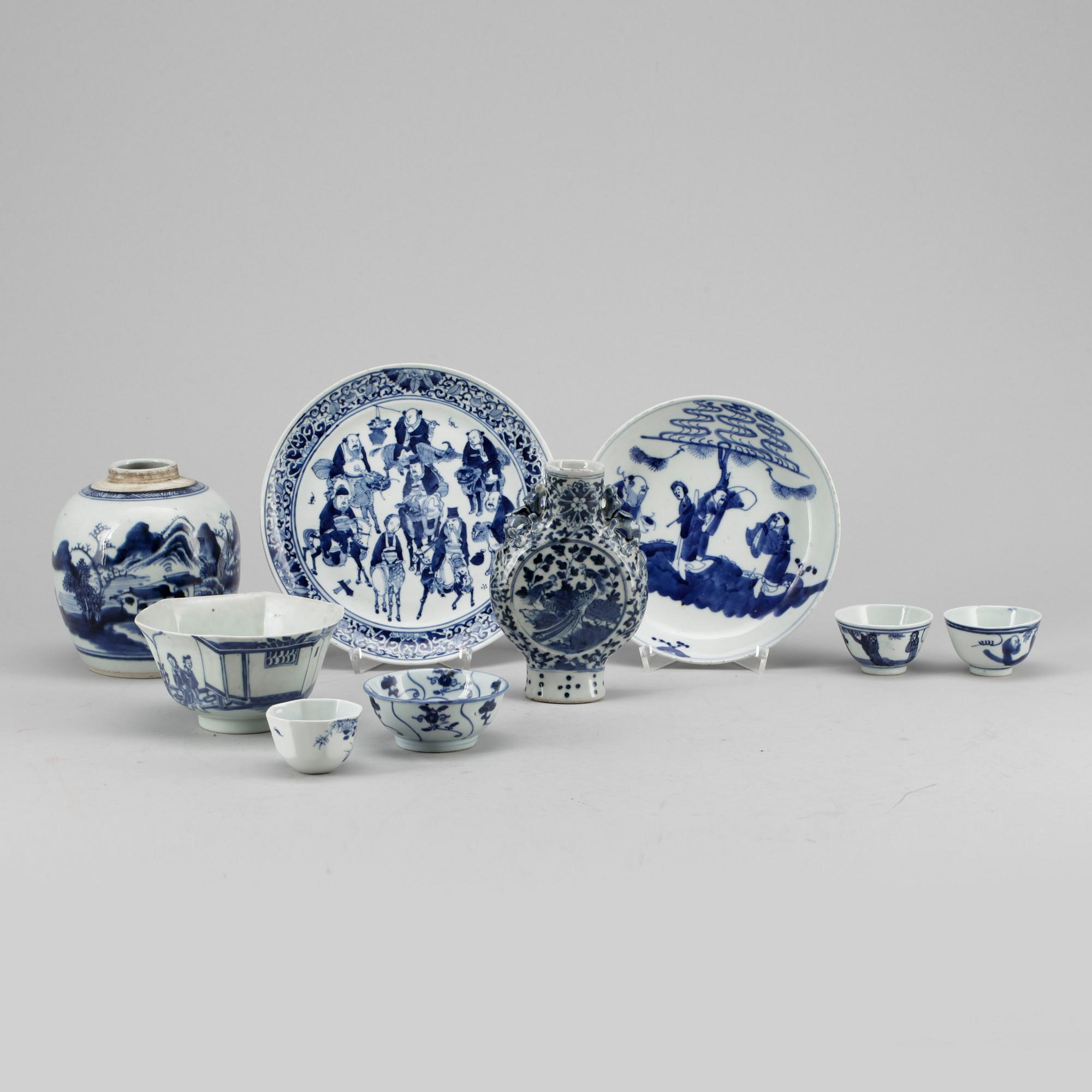 PARTI PORSLIN, 9 delar, Kina. 1800-1900-tal.