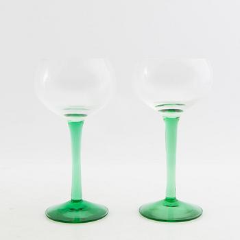 Wine glasses 11 pcs and a decanter, first half of the 20th century.
