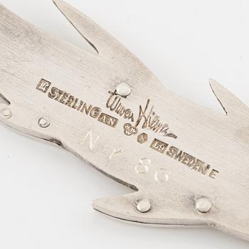 Wiwen Nilsson, a brooch, in the shape of a fish, silver, Lund 1961.