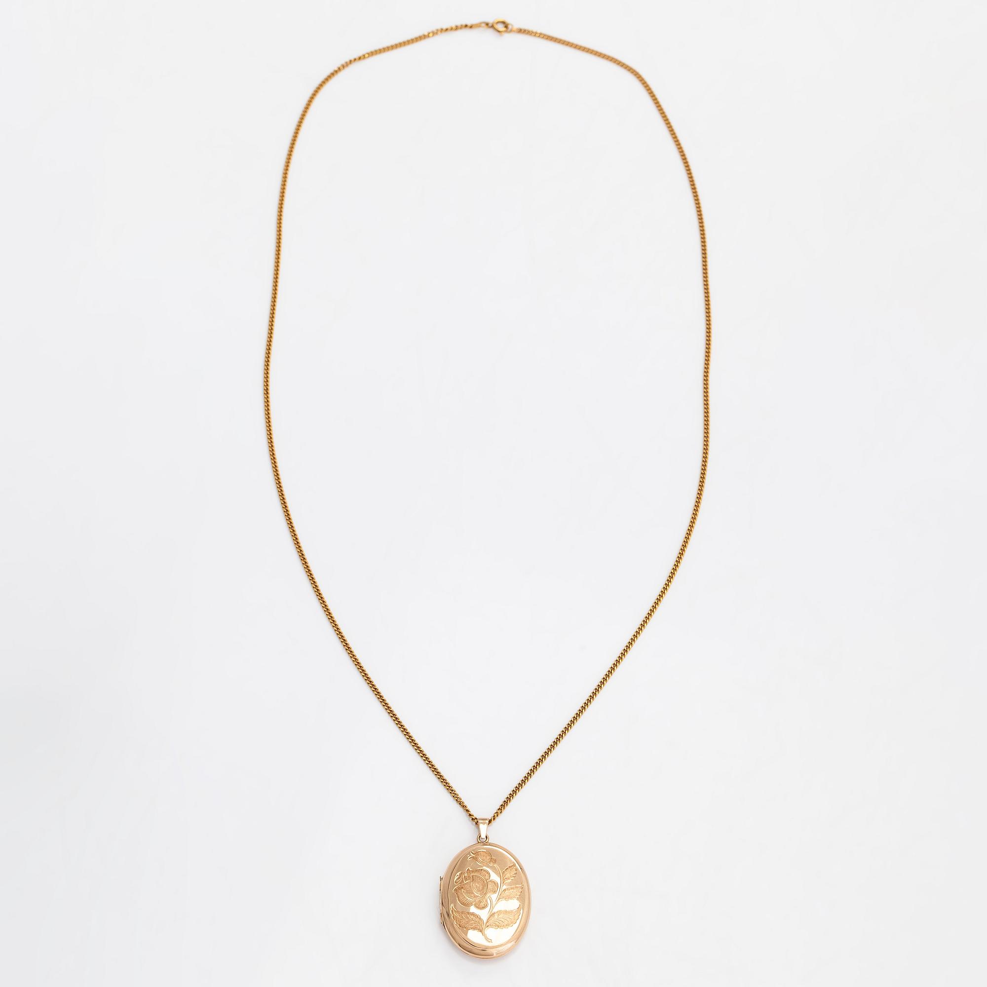 Hänge, medaljong, 14K guld, Westerback Helsingfors 1974, med kedja.