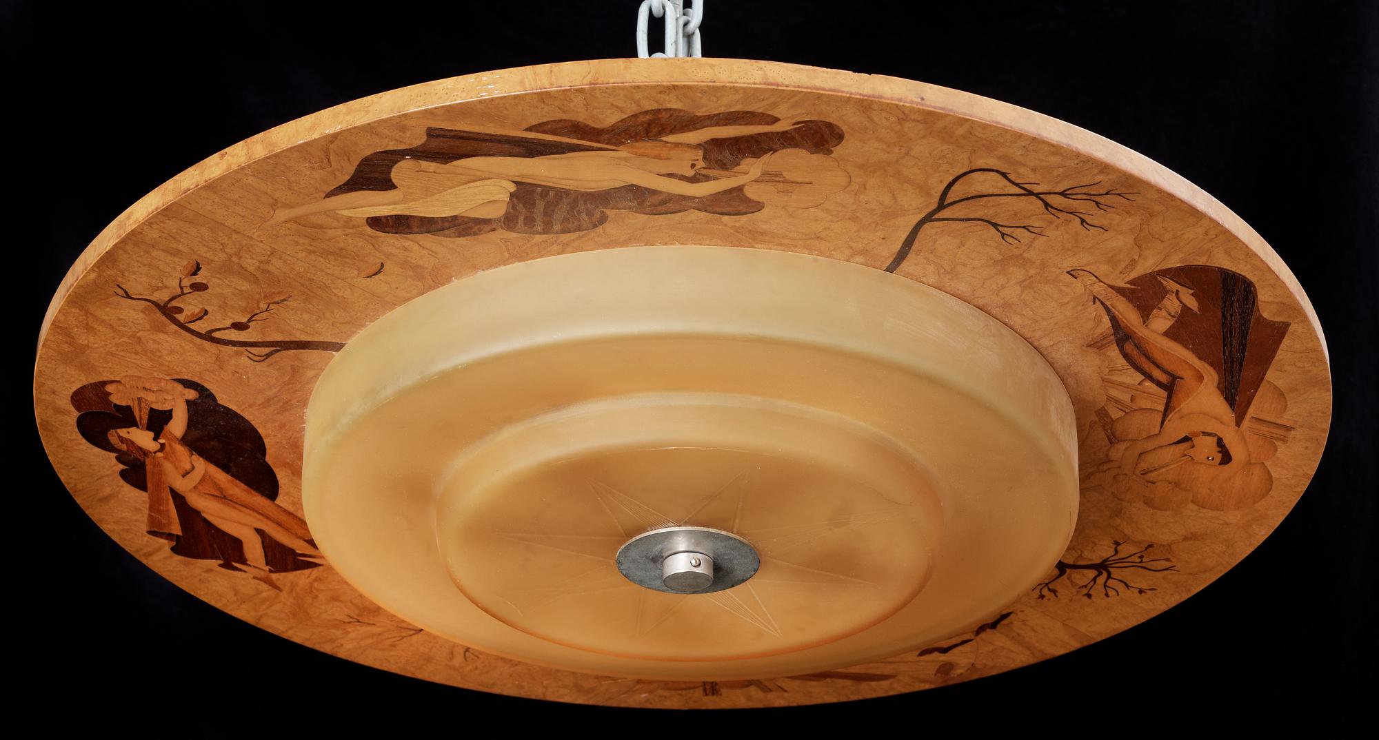 A Birger Ekman ceiling lamp, Mjölby Intarsia, Sweden 1930's-1940's.