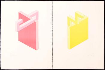 Oscar Reutersvärd, two color lithographs, signed  56/99.