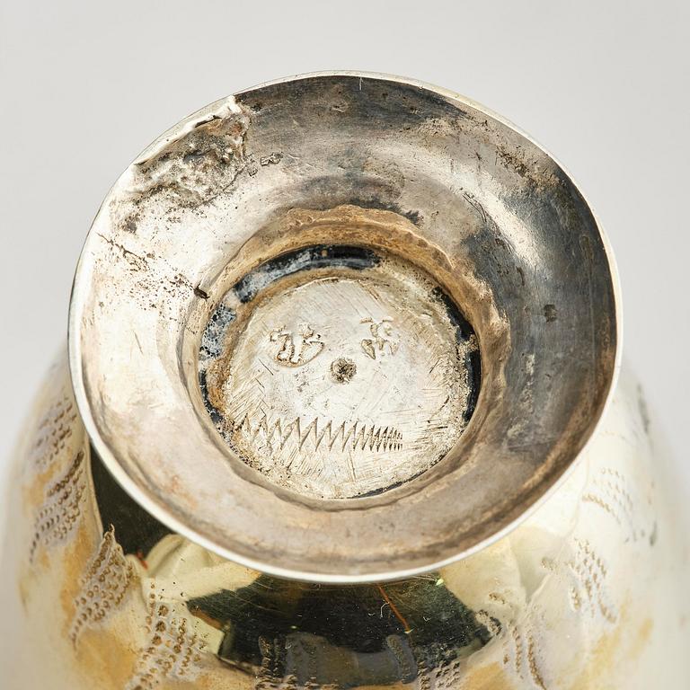 A German 18th century gilt-silver beaker on foot, mark of Johann Gottfried Hildebrand, Berlin probably 1760s.