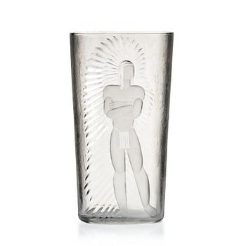 13. Vicke Lindstrand, a cut, engraved and "iced" acid etched glass vase, Orrefors 1937, model LA 1845.