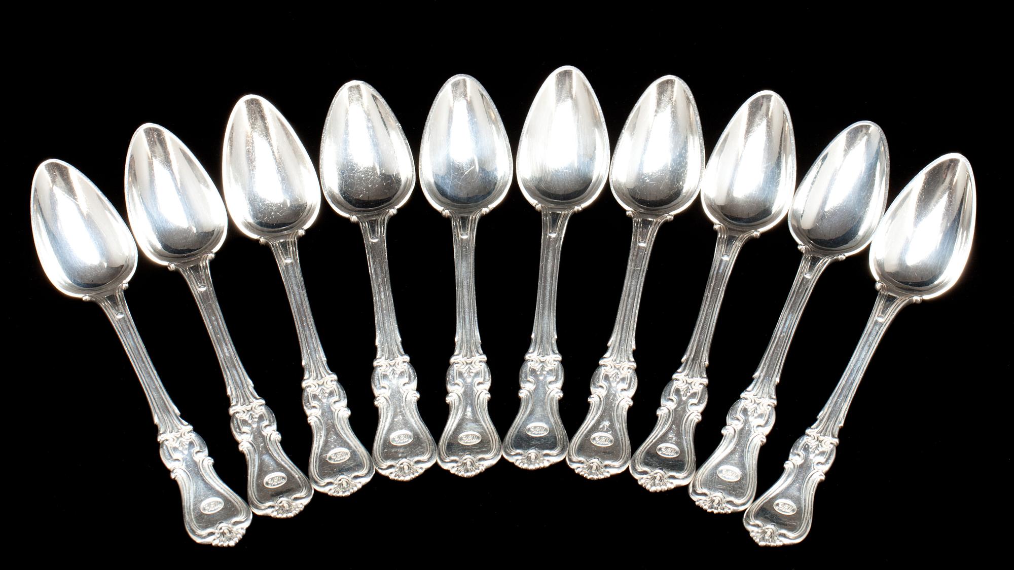 DESSERTSKEDAR, 10 st. Silver "Olga". Johan Olof Östlund, Gävle, 1857, vikt ca 415g.