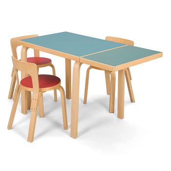 Alvar Aalto, klaffbord "DL82" och stolar 3 st, O.Y. Huonekalu-ja Rakennustyötehdas A.B, 1900-talets mitt.