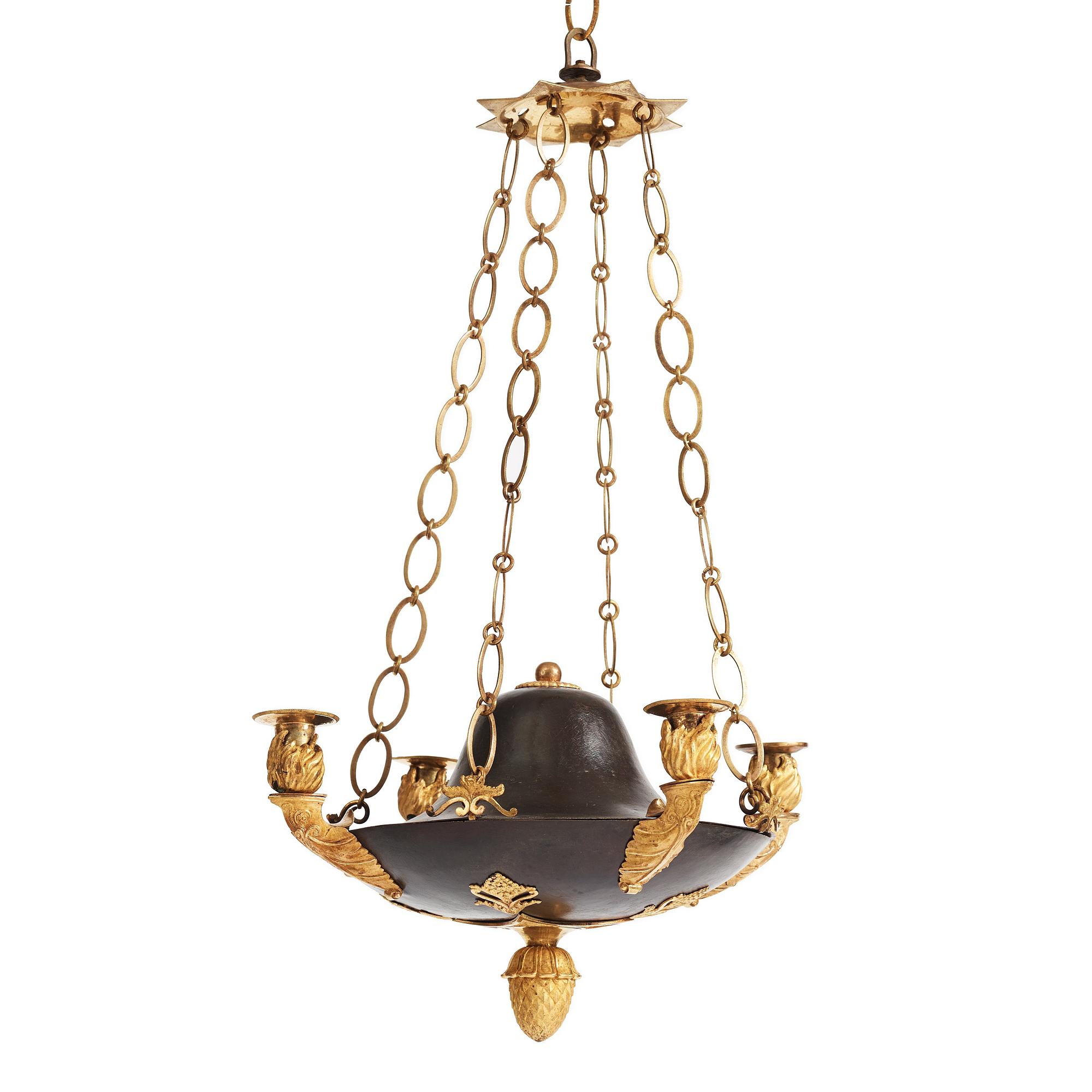 A Swedish Empire 19th century four-light hanging-lamp.