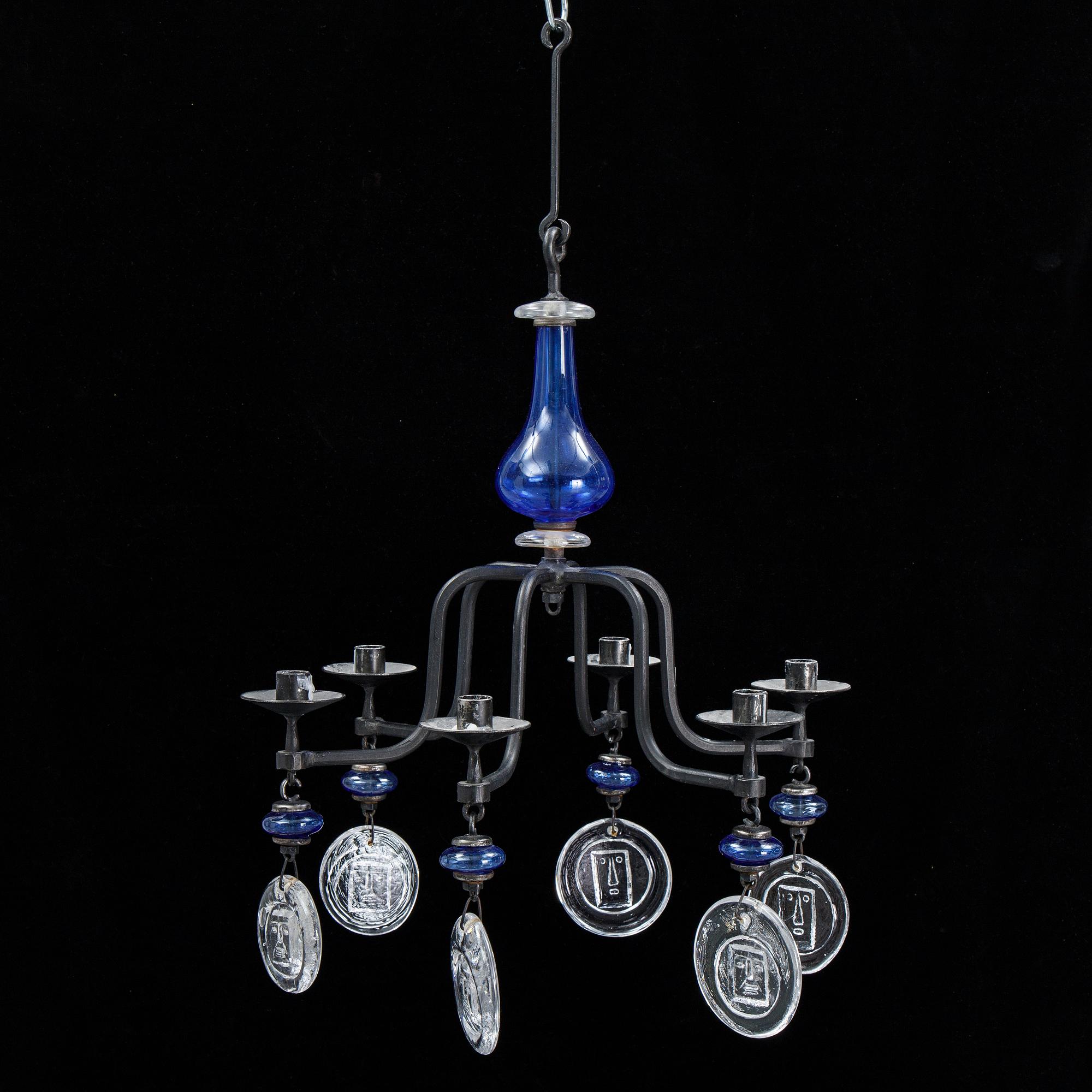 Erik Höglund, chandelier, glass and iron, second half of the 20th century.