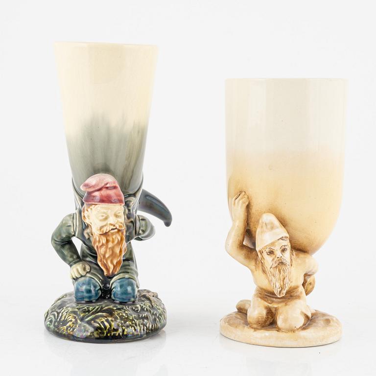 Two majolica beakers, Rörstrand, around the year 1900.