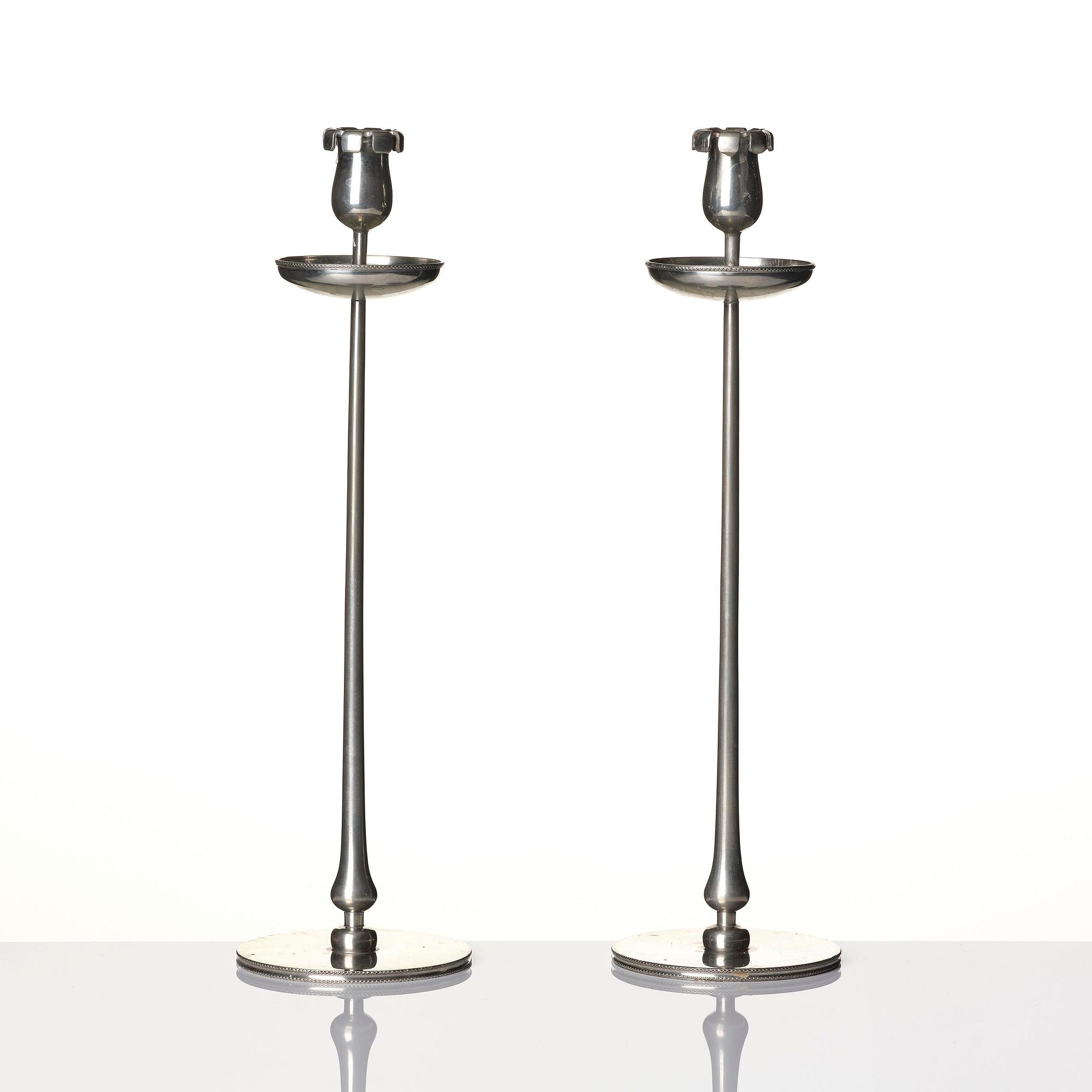 Josef Frank, a pair of pewter candlesticks, Firma Svenskt Tenn, Stockholm, 1956.
