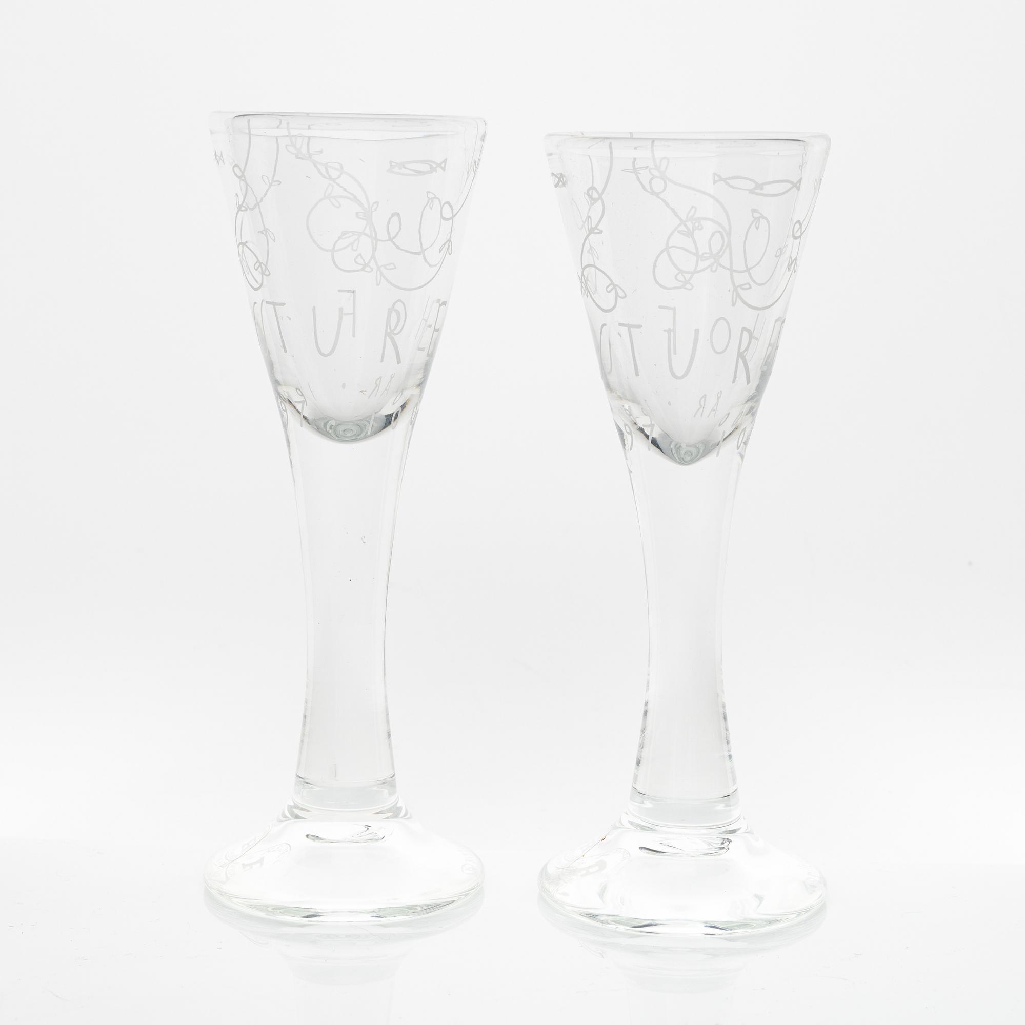 Jonas Bohlin, a pair of snapsglasses , numbered, for Sturehof jubilee 1997, Rejmyre.