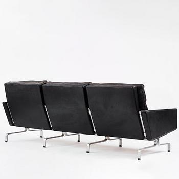 Poul Kjaerholm, a  'PK31-3' black leather sofa, edition E Kold Christensen, Denmark.