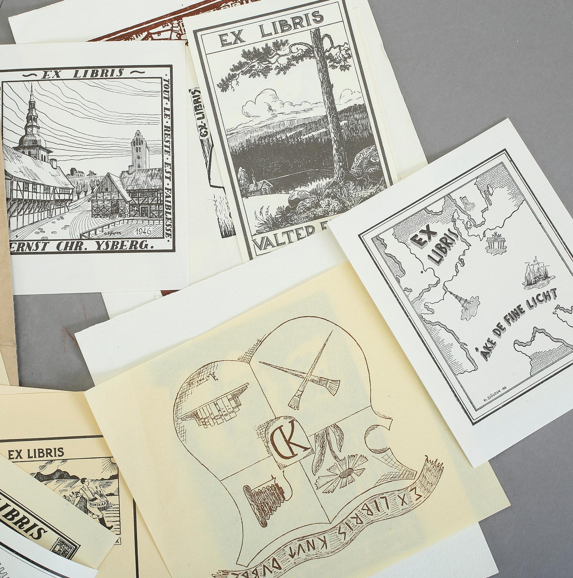 SAMLING BOKEXLIBRIS, ca 110 st, mest Sverige, bla Kung Oscar II, 1800-1900-tal.